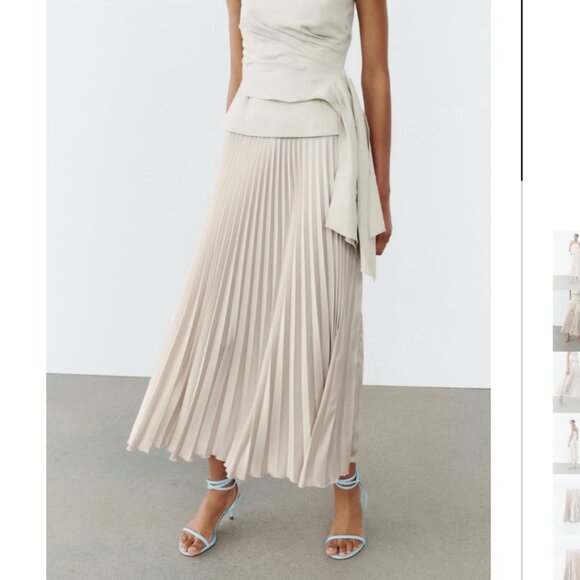 Zara Dresses & Skirts - NWT ZARA PLEATED SATIN EFFECT SKIRT SOFT GOLD